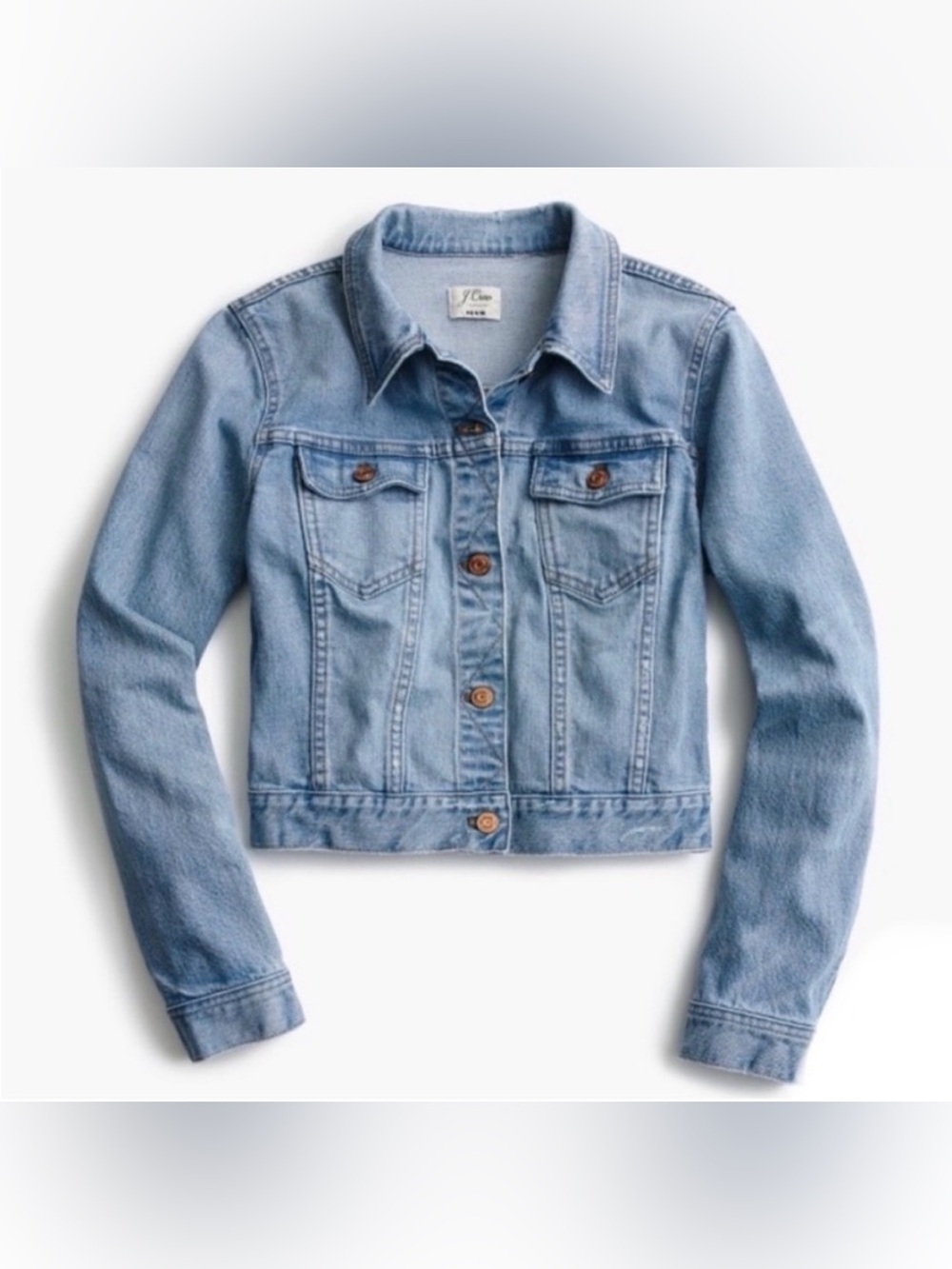 J. Crew Light Wash Cropped Denim Jacket - Lightly Distressed - XS